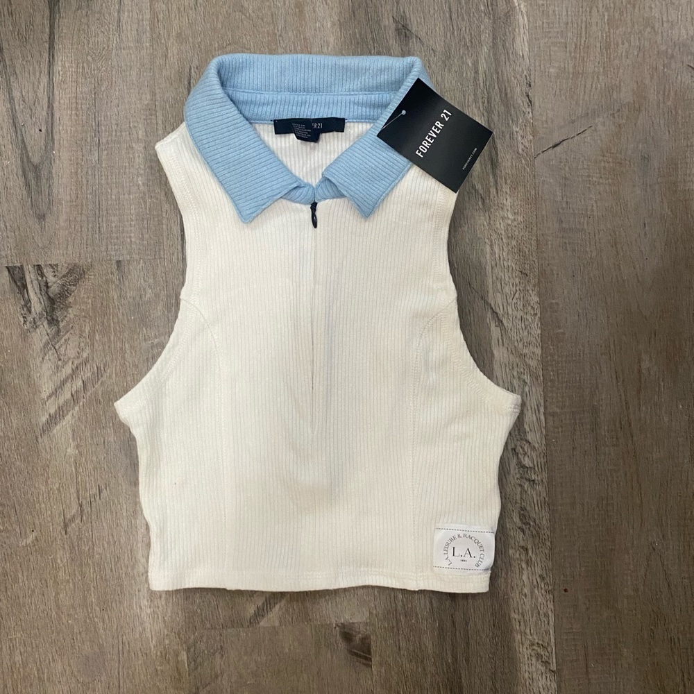 F21 Ribbed Racquet Club Crop Top small - Picture 2 of 2